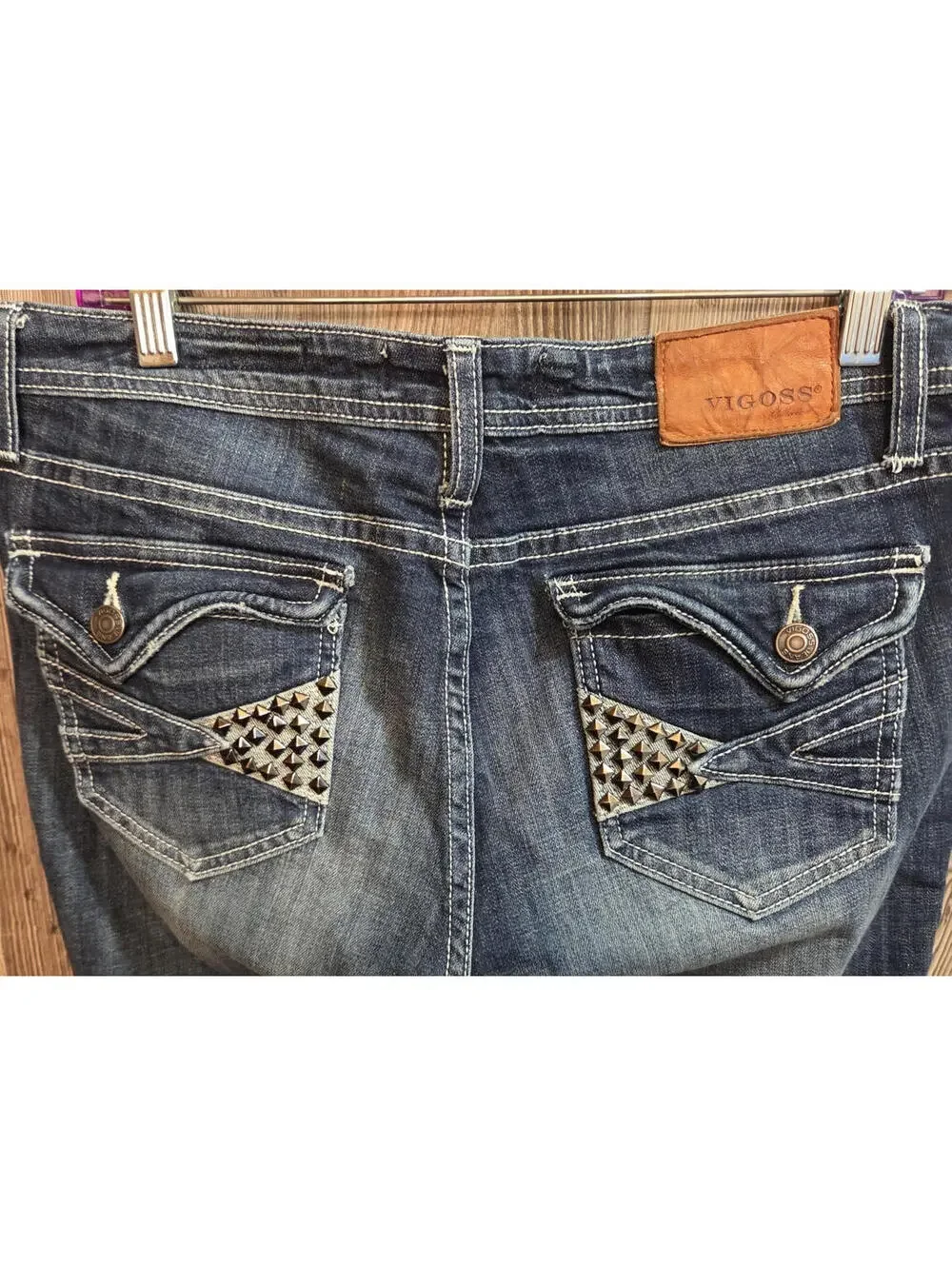 Vigoss Collection Denim Blue Jeans Women Size 11 (33x32) Fit Boot Cut Studded - Picture 3 of 6